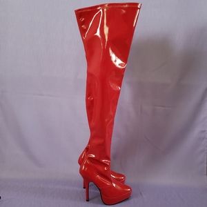 Size 7 Red Patent Leather Fetish Thigh Boots